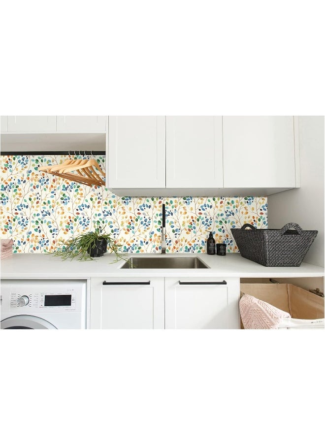 HAOKHOME HAOKHOME Floral Peel and Stick Wallpaper Colorful Forest Beige/Orange/Blue Removable Contactpaper for Nursery Decorations  - Image 5