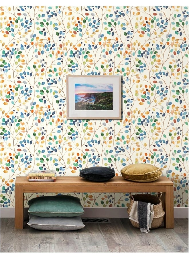 HAOKHOME HAOKHOME Floral Peel and Stick Wallpaper Colorful Forest Beige/Orange/Blue Removable Contactpaper for Nursery Decorations  - Image 4