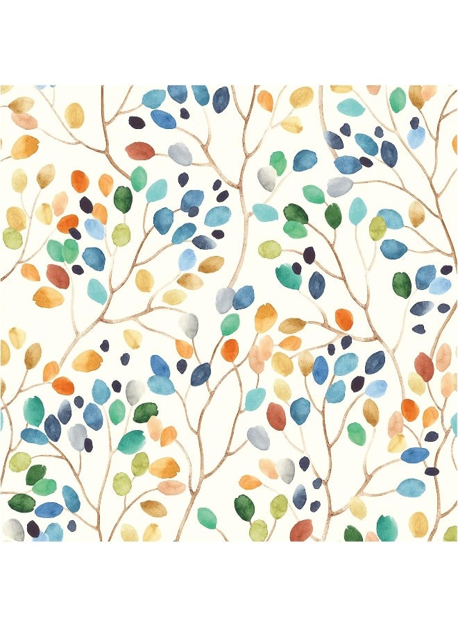 HAOKHOME HAOKHOME Floral Peel and Stick Wallpaper Colorful Forest Beige/Orange/Blue Removable Contactpaper for Nursery Decorations  - Image 1