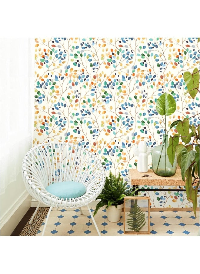 HAOKHOME HAOKHOME Floral Peel and Stick Wallpaper Colorful Forest Beige/Orange/Blue Removable Contactpaper for Nursery Decorations  - Image 3
