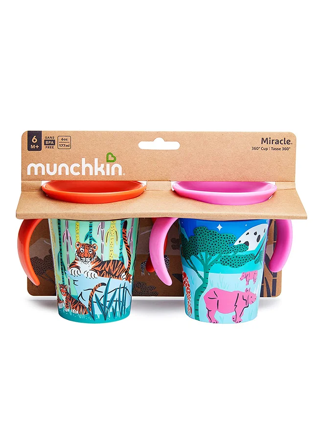 Munchkin Miracle 360° Wildlove Trainer Cup 6oz/177ml Rhino and Tiger 2 Pack