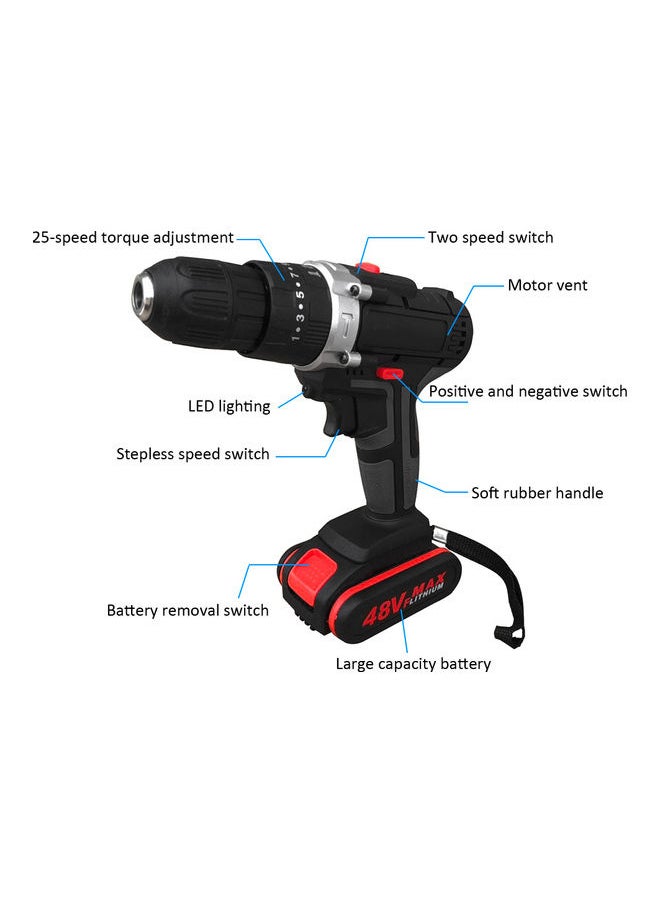 Generic - Electric Impact Cordless Drill High Power Drill Black/Red 27x5x24.5cm - Image 1