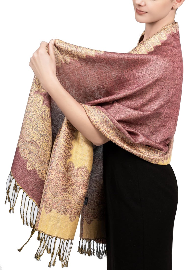 Achillea Soft Silky Reversible Paisley Pashmina Shawl Wrap Scarf w/Fringes (Border Orchid) - Image 4