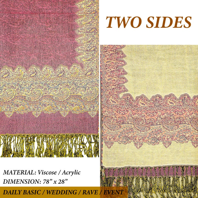 Achillea Soft Silky Reversible Paisley Pashmina Shawl Wrap Scarf w/Fringes (Border Orchid) - Image 5