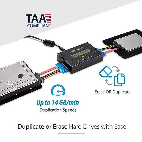 Startech.com StarTechcom 11 Standalone Hard Drive Duplicator Eraser SATA HDD SSD Disk Cloner Copier Wiper Sanitizer Cloning Recovery Tool LCD Display TAA Compliant OS Independent SATDUP11 - Image 3