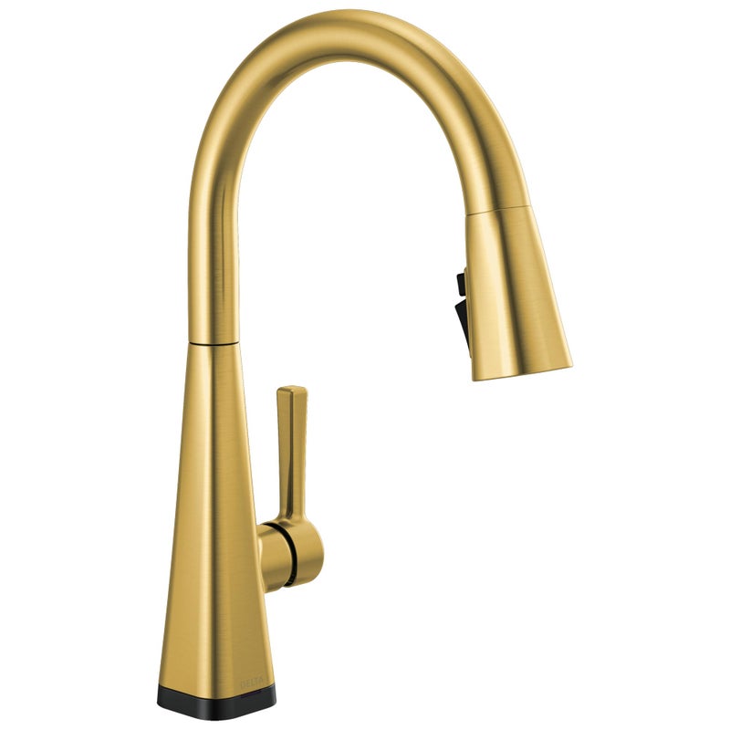 Delta Lenta Brushed Gold Touch Kitchen Faucet with Pull Down Sprayer Modern Single Hole Touch On Kitchen Sink Faucet Single Handle Brushed Gold 19802TZGBDST