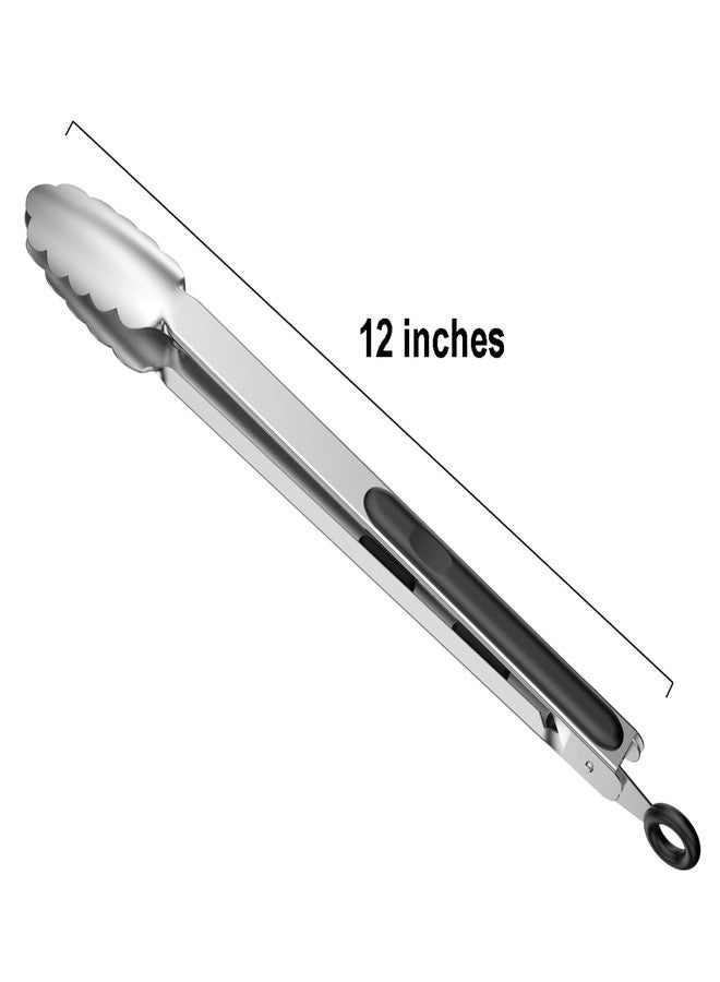Lyxa SR 12-inch Stainless Steel Kitchen Tongs with Locking, Metal Food Tongs Non-Slip Grip (12") - Image 2