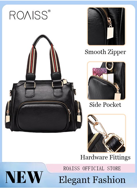 Soft Leather Shoulder Bag  Fine PU Leather Smooth Zipper Large Capacity Multilayer Space Quality Inside
