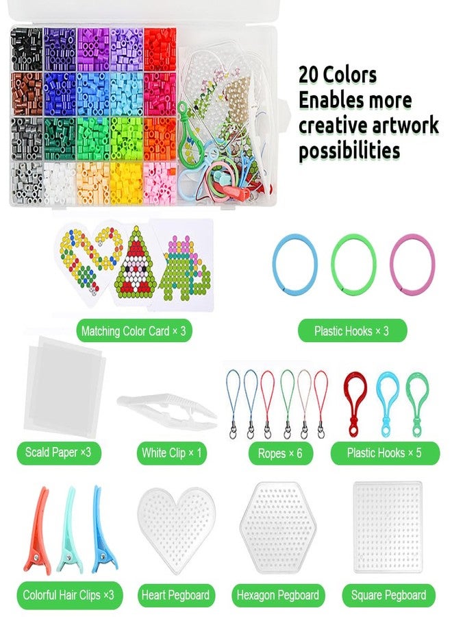 PATPAT 2000Pcs Fuse Beads Kit Kids Activity Beads Craft Diy 5Mm 20 Colors Iron-On Melty Beads Toy Set With Pegboards, Ironing Paper & Chain Accessories, Children's Day Kids Age 4+, Multicolor - Image 2