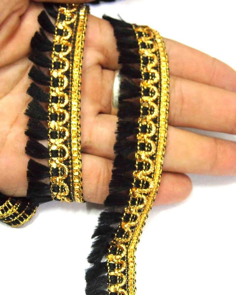 Strala Black Color Laces for Dresses Sarees Lehenga Suits Bags Decorations Borders Crafts and Home DcorBlouse 9mtr Design266