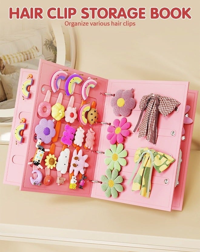 Hair Clip Organizer Book, Felt Hair Accessories Organizer with 2 Inner Pages, Large Capacity Travel Book-Style Holder for Hair Clips, Headbands, Barrettes, Foldable and convenient Hairpin Holder - Image 2