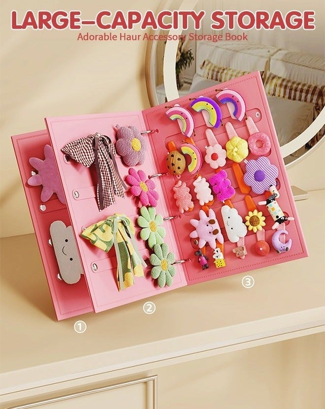 Hair Clip Organizer Book, Felt Hair Accessories Organizer with 2 Inner Pages, Large Capacity Travel Book-Style Holder for Hair Clips, Headbands, Barrettes, Foldable and convenient Hairpin Holder - Image 3