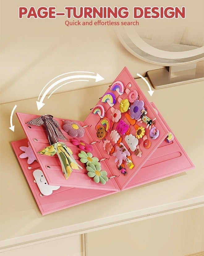 Hair Clip Organizer Book, Felt Hair Accessories Organizer with 2 Inner Pages, Large Capacity Travel Book-Style Holder for Hair Clips, Headbands, Barrettes, Foldable and convenient Hairpin Holder - Image 4
