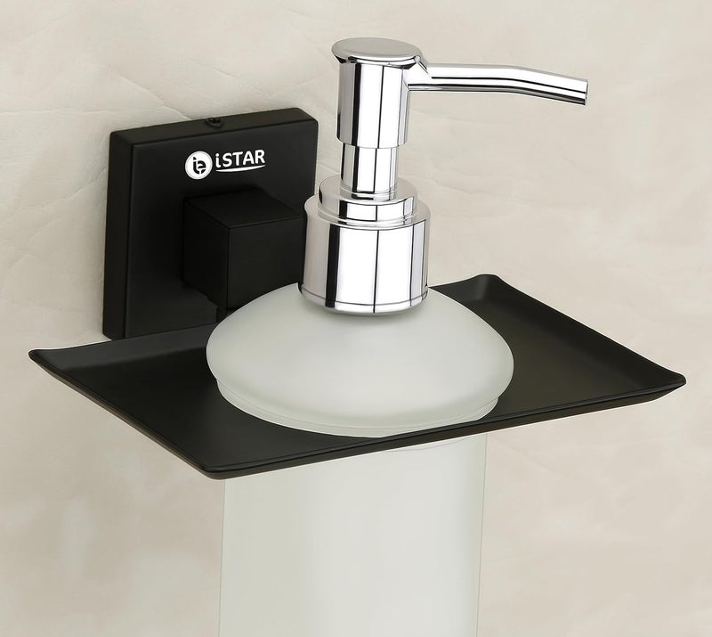 iSTAR Stainless Steel Wall Mounted Liquid Soap Dispenser with Holder | Stylish Multipurpose Glass Bottle for Shampoo, Hand Wash, Sanitizer, Gel, Conditioner, Bathroom, Wash Basin, Home Use (Black) - Image 3