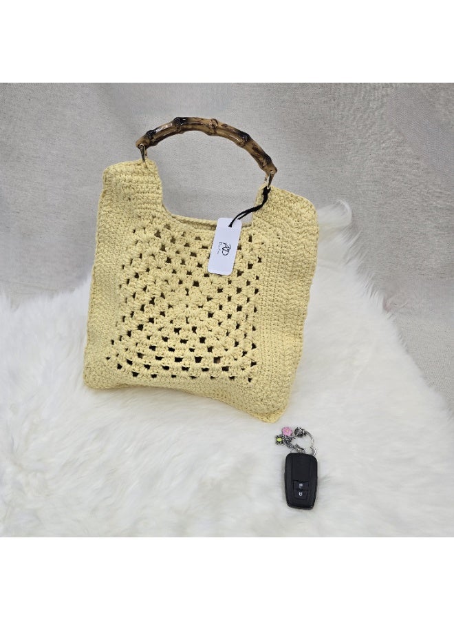 RandSac Light Yellow Crochet Tote Top Handle Handbag - Image 2