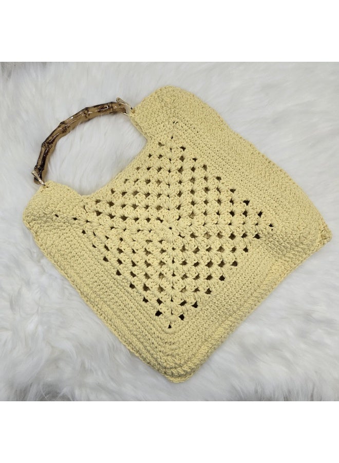 RandSac Light Yellow Crochet Tote Top Handle Handbag - Image 1