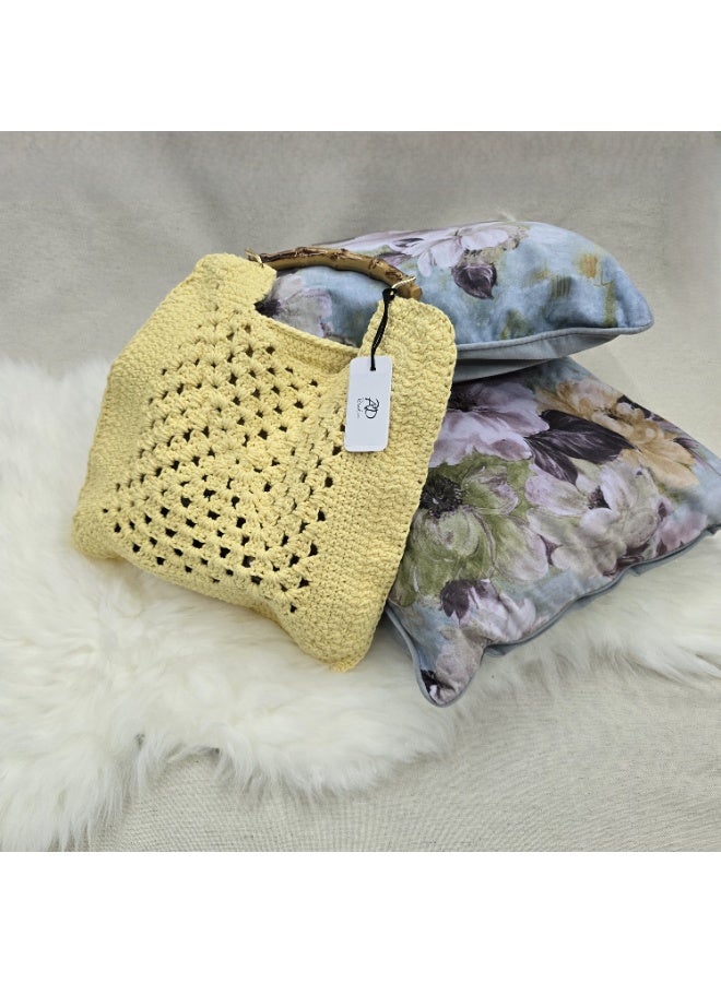 RandSac Light Yellow Crochet Tote Top Handle Handbag - Image 4