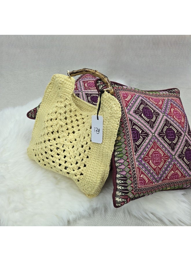 RandSac Light Yellow Crochet Tote Top Handle Handbag - Image 3