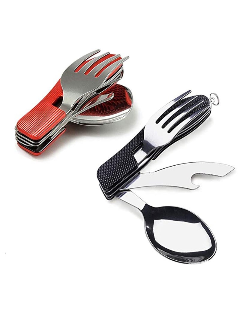 XiuWoo 4-in-1 BBQ Camping Utensils, Multifuctional Tool, Such as Fork Spoon Knife Bottle Opener, Stainless Steel Folding Cutlery Tool for Picnic Travel Outdoor & Backpacking  - Image 1