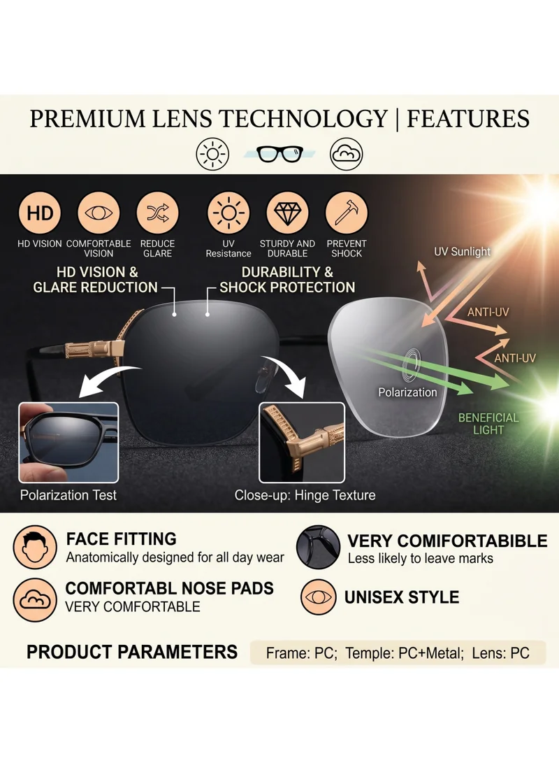 Thugfit  Vanguard Square Aviator Sunglasses for Men and Women, UV400 Polarized Lenses for Men | Best Price UAE