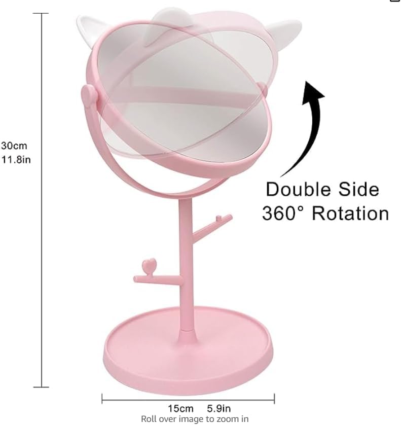 ALKAYAN Makeup Vanity Portable Adjustable Side Table Top Rotating Mirror for Dressing Table Standing Mirror Cute Kitty Designed Portable Vanity Mirror Pink - Image 3