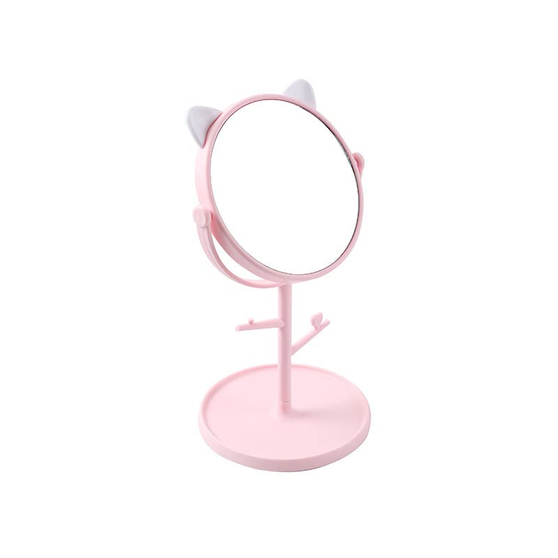 ALKAYAN Makeup Vanity Portable Adjustable Side Table Top Rotating Mirror for Dressing Table Standing Mirror Cute Kitty Designed Portable Vanity Mirror Pink - Image 1