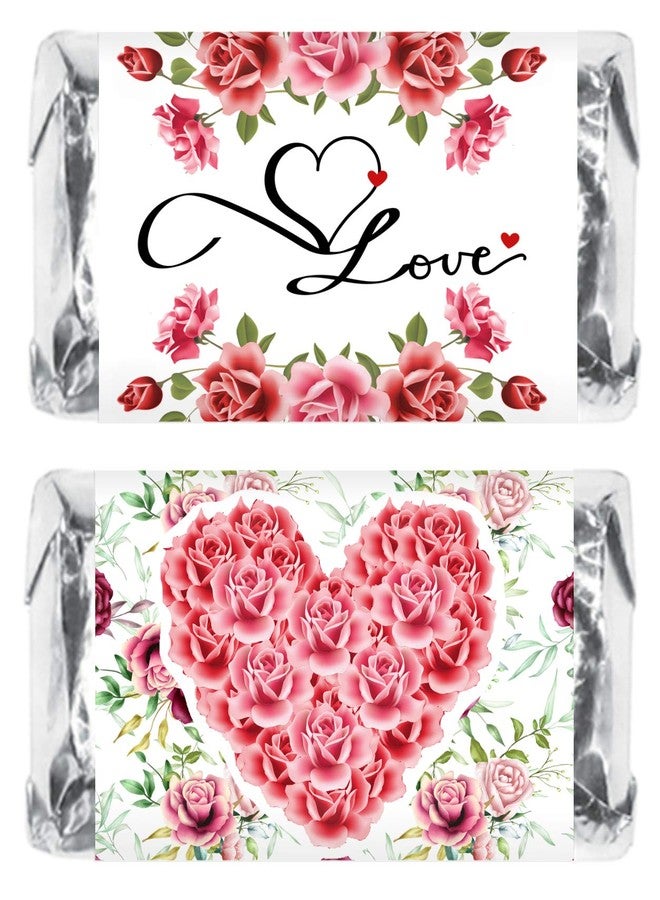 RokAPary 60 Wedding Roses Flowers Miniatures Candy Bar Wrapper, Bachelorette Mini Candy Bar Stickers, Decorations, Candy Not Included. Made in USA - Image 1