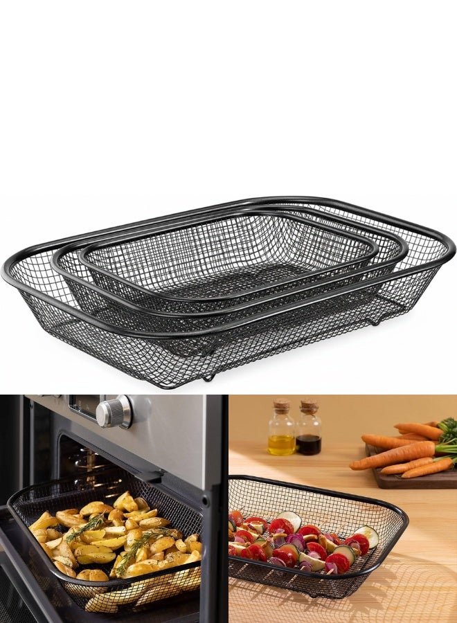طقم 3 سلال شواء شبكية من الستانلس ستيل، غير لاصقة، مثالية لشوي الخضروات والدجاج واللحوم والسمك والبطاطس – مناسبة للفرن أو الشواية، تصميم شبكي للتهوية المتساوية وسهولة التنظيف - Image 1