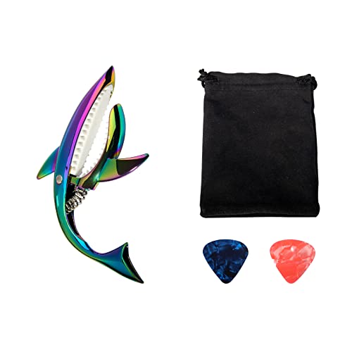 Cheerock Zinc Alloy Guitar Capo Cute Shark Shape Capo with Carrying Case for Classical Electric Guitar and Ukulele, Ideal Gift for Music Enthusiast (multicolor) - Image 1