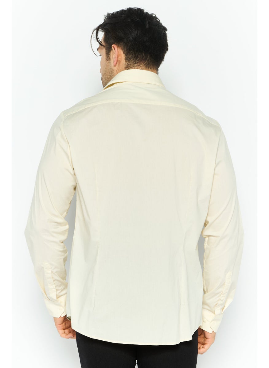 ESPRIT Men Slim Fit Solid Long Sleeves Casual Shirt, Cream  - Image 3