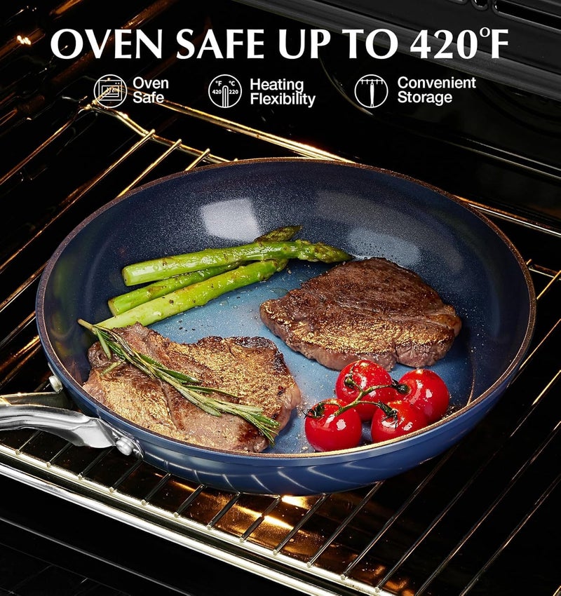 KOCH SYSTEME CS 14 Inch Large Frying Pan with Lid, Nonstick Skillet with Ceramic Interior, Large Fry Pan for Family & Commercial Cooking, Frying Pan Nonstick, Oven Safe & Induction Compatible, Blue - Image 5