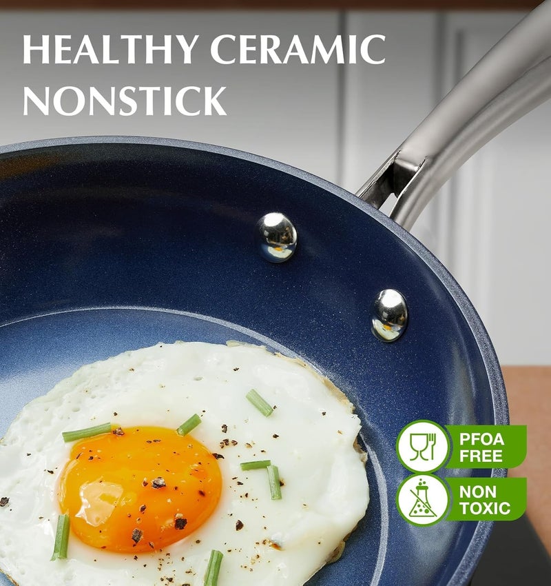 KOCH SYSTEME CS 14 Inch Large Frying Pan with Lid, Nonstick Skillet with Ceramic Interior, Large Fry Pan for Family & Commercial Cooking, Frying Pan Nonstick, Oven Safe & Induction Compatible, Blue - Image 2