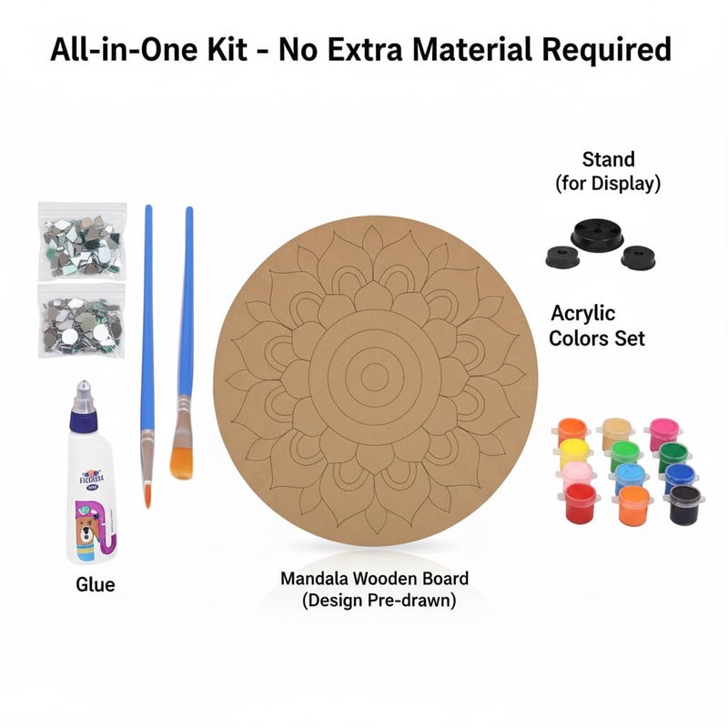HOBBY INDIA Lippan Art and Craft Materials Kit for Adults and Beginners I Premarked MDF Board Mandala Art Painting DIY Kit for Room Wall Hanging Office and Home Decoration (Rangoli) - Image 3