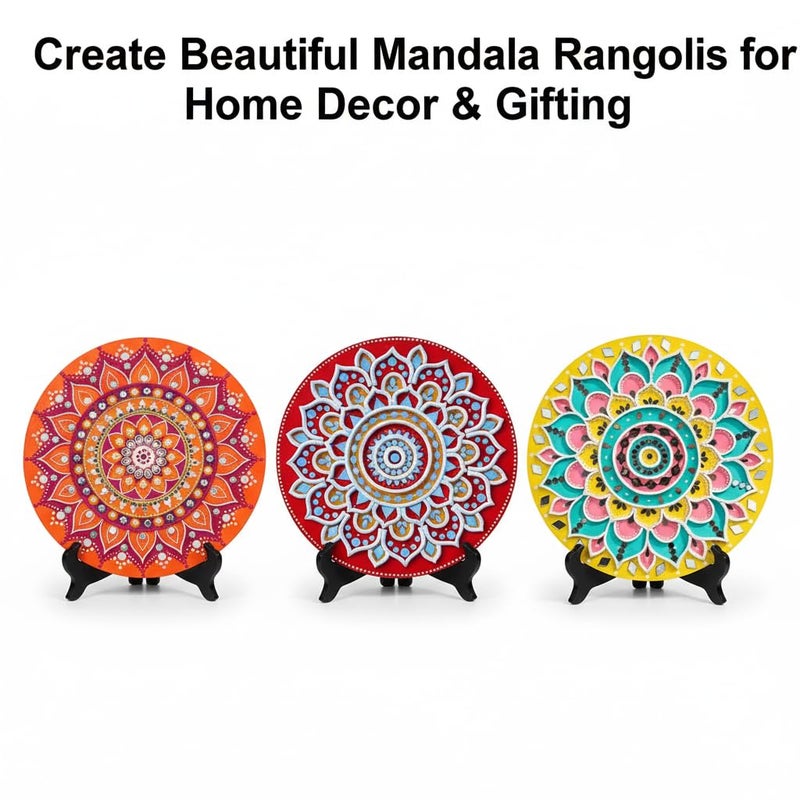 HOBBY INDIA Lippan Art and Craft Materials Kit for Adults and Beginners I Premarked MDF Board Mandala Art Painting DIY Kit for Room Wall Hanging Office and Home Decoration (Rangoli) - Image 4