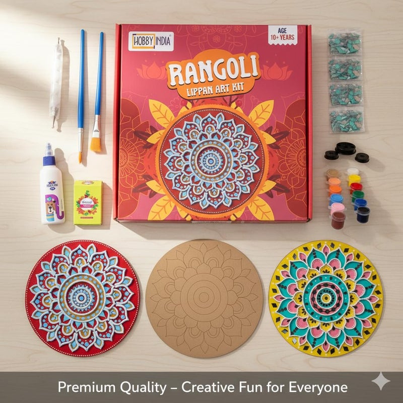 HOBBY INDIA Lippan Art and Craft Materials Kit for Adults and Beginners I Premarked MDF Board Mandala Art Painting DIY Kit for Room Wall Hanging Office and Home Decoration (Rangoli) - Image 2
