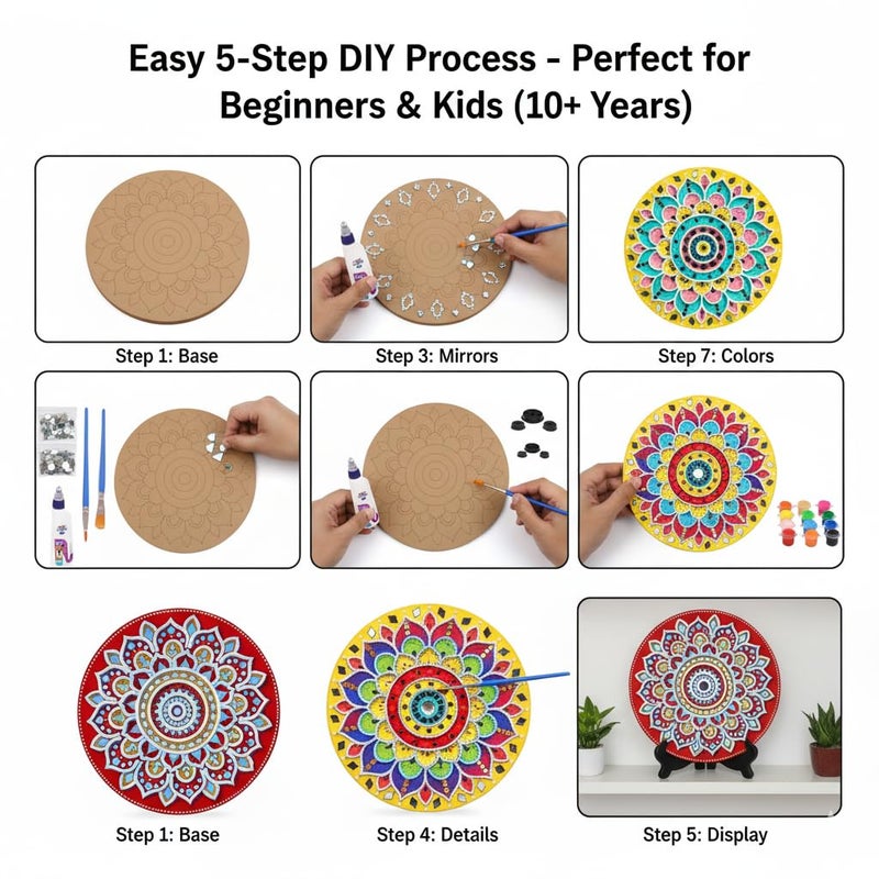 HOBBY INDIA Lippan Art and Craft Materials Kit for Adults and Beginners I Premarked MDF Board Mandala Art Painting DIY Kit for Room Wall Hanging Office and Home Decoration (Rangoli) - Image 5