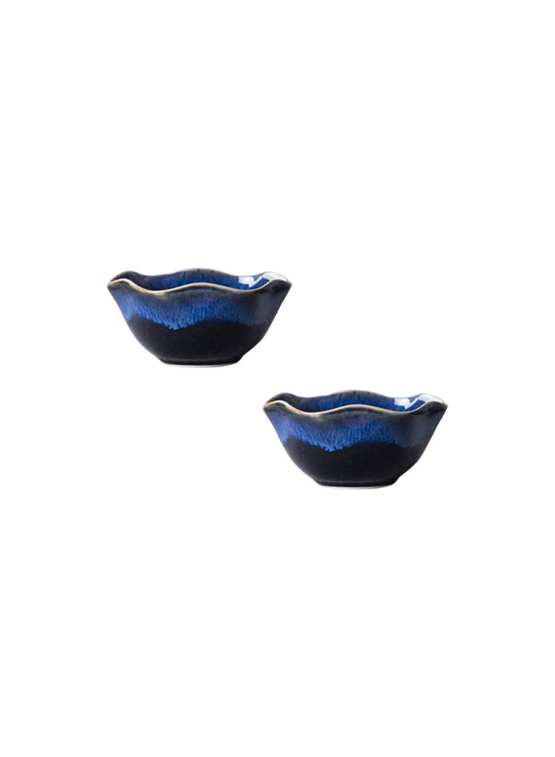 GGOOT 2pcs Ceramic Bowl Japanese Style Soup Rice Bowl Lotus Leaf Shaped Tableware Storage Bowl for Home Hotel ( Blue ) Creative ceramic tableware - Image 2