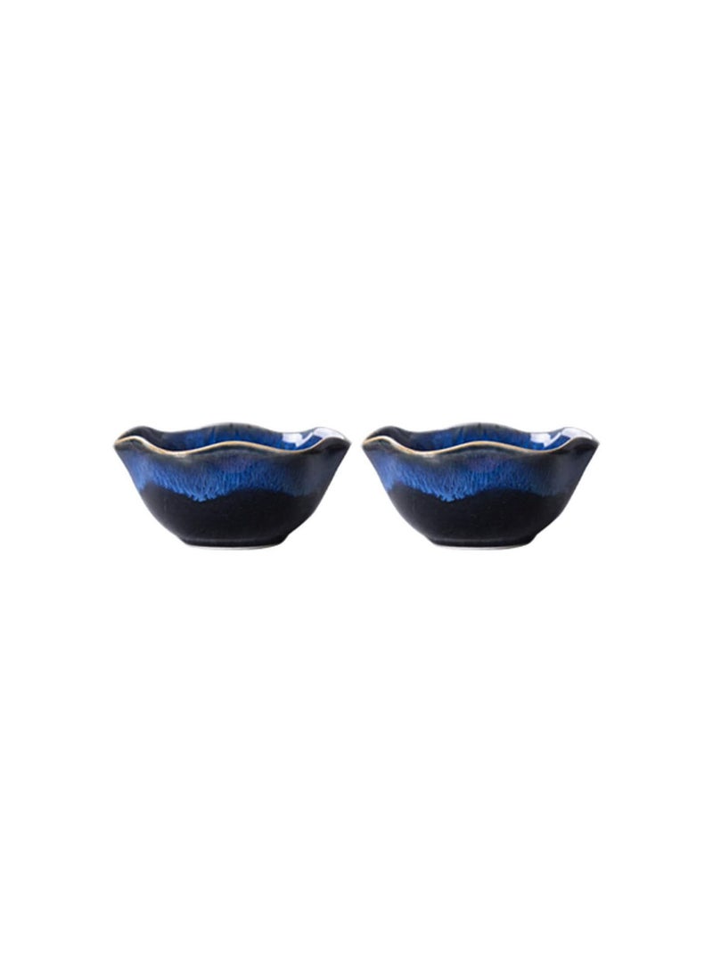GGOOT 2pcs Ceramic Bowl Japanese Style Soup Rice Bowl Lotus Leaf Shaped Tableware Storage Bowl for Home Hotel ( Blue ) Creative ceramic tableware - Image 1