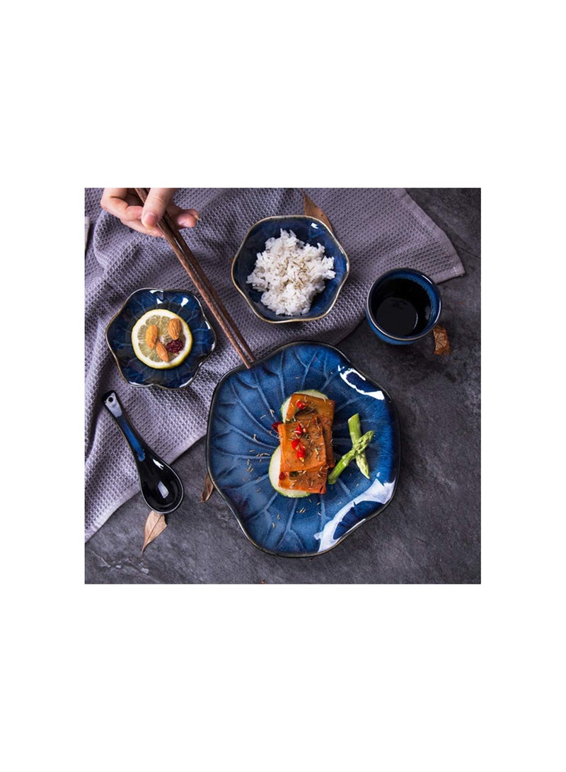GGOOT 2pcs Ceramic Bowl Japanese Style Soup Rice Bowl Lotus Leaf Shaped Tableware Storage Bowl for Home Hotel ( Blue ) Creative ceramic tableware - Image 5
