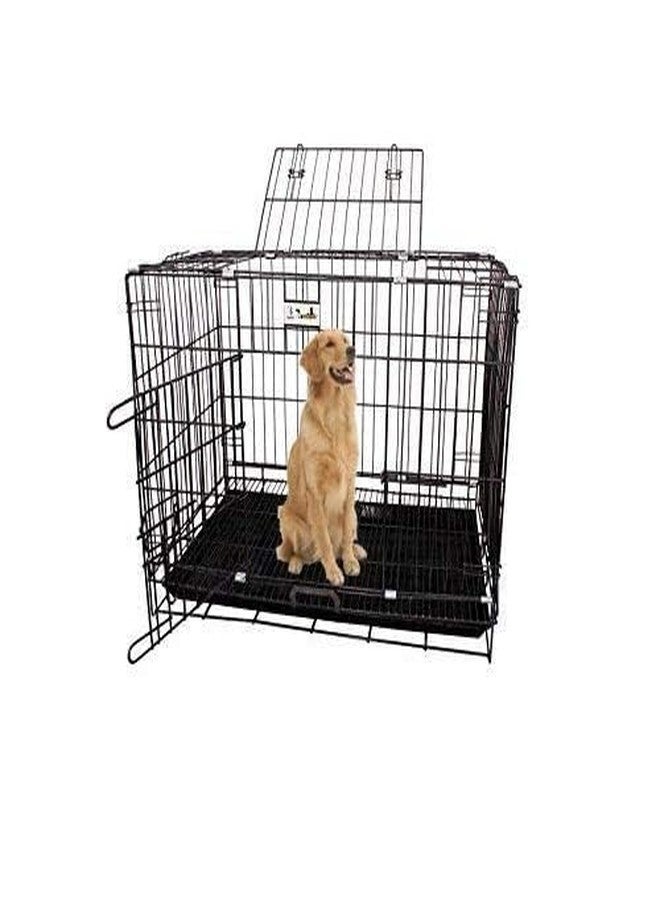 D&C PAWS قفص معدني قابل للطي للحيوانات الأليفة من دي آند سي باوز ببابين - قفص مطلي بمسحوق الطلاء مع صينية قابلة للإزالة وحماية للأقدام - مناسب للكلاب والقطط والأرانب (فضي أسود، 18 بوصة) - Image 1