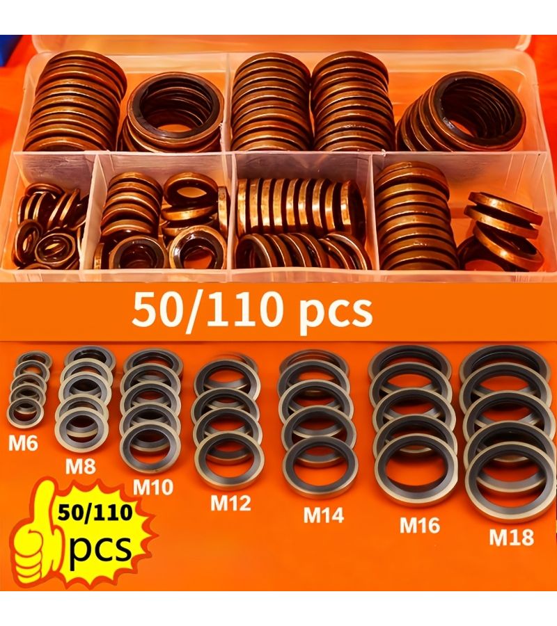 50 Piece Rubber Seal Kit For High Pressure Hydraulic Systems And Oil Pan Drain Plugs - Image 1