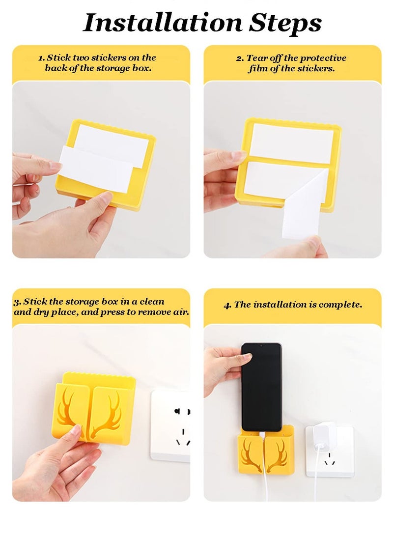 Excefore 5Pcs Wall Mount Phone Holders, Self-Adhesive Remote Control Holder Bedside Organizer Storage Box Cell Phone Charger Stand Bracket for Home Kitchen Bedroom Bathroom Office, Blue Green Pink White Yellow - Image 4