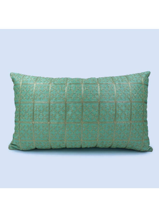 بيفت غطاء وسادة BYFT Orchard مقاس 12 × 20 بوصة (تصميم المربعات الذهبية - أخضر) 30 × 50 سم غطاء وسادة مزخرف فاخر للأريكة والسرير وغرفة المعيشة - مجموعة من قطعتين بدون حشوات - Image 2