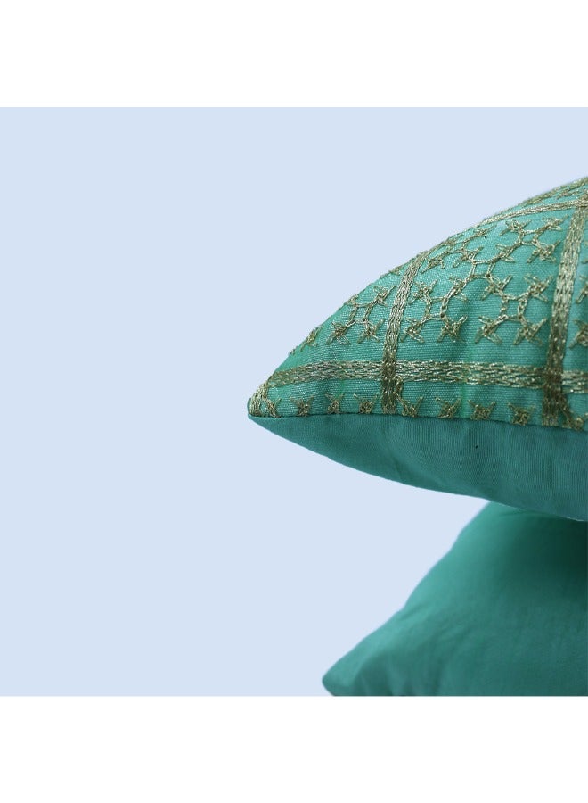 بيفت غطاء وسادة BYFT Orchard مقاس 12 × 20 بوصة (تصميم المربعات الذهبية - أخضر) 30 × 50 سم غطاء وسادة مزخرف فاخر للأريكة والسرير وغرفة المعيشة - مجموعة من قطعتين بدون حشوات - Image 5