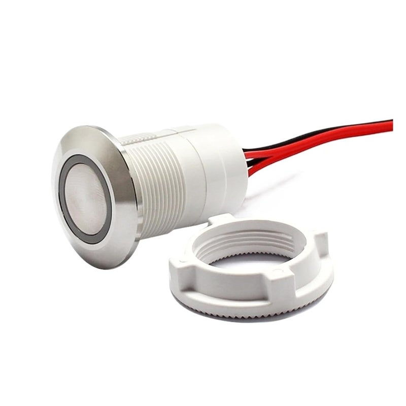 22 مم مفتاح ضغط من الفولاذ المقاوم للصدأ مقاوم للماء IP68 مع رمز الطاقة 220 فولت قفل مؤشر LED أزرق - Image 4