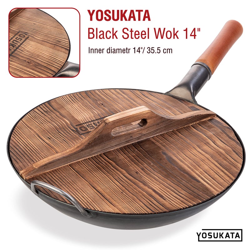 YOSUKATA Premium Wok Cover 14" for Wok 14" - Wooden lid for Frying Pan - Ergonomic Handle - Condensate-free - Durable Accessories for Carbon Steel - Cast Iron - Stainless Steel & Aluminum Woks - Image 4