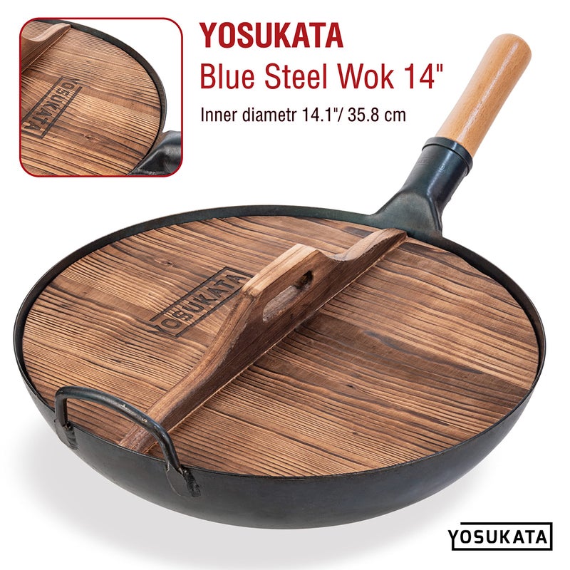 YOSUKATA Premium Wok Cover 14" for Wok 14" - Wooden lid for Frying Pan - Ergonomic Handle - Condensate-free - Durable Accessories for Carbon Steel - Cast Iron - Stainless Steel & Aluminum Woks - Image 5