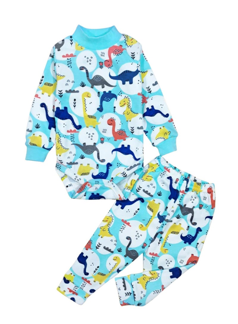 Rand Baby Winter Cotton Fleece Long Sleeve Bodysuit and Pants Pajama Set for Baby  - Image 1