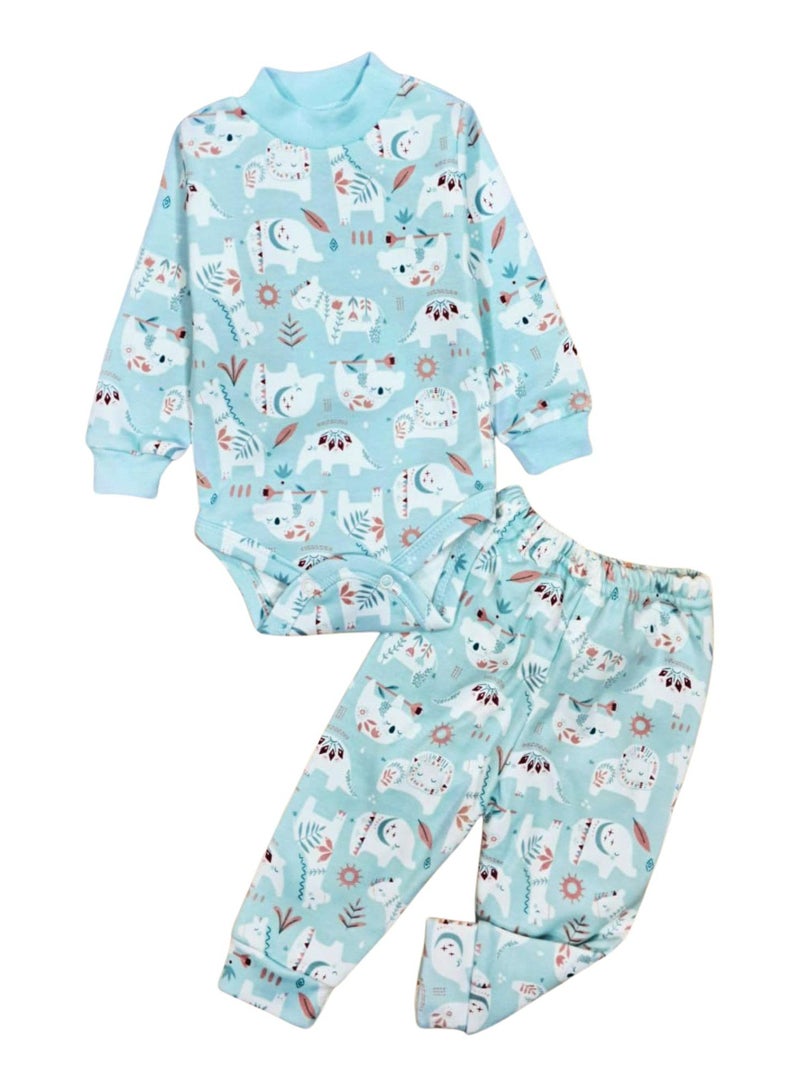Rand Baby Winter Cotton Fleece Long Sleeve Bodysuit and Pants Pajama Set for Baby  - Image 2