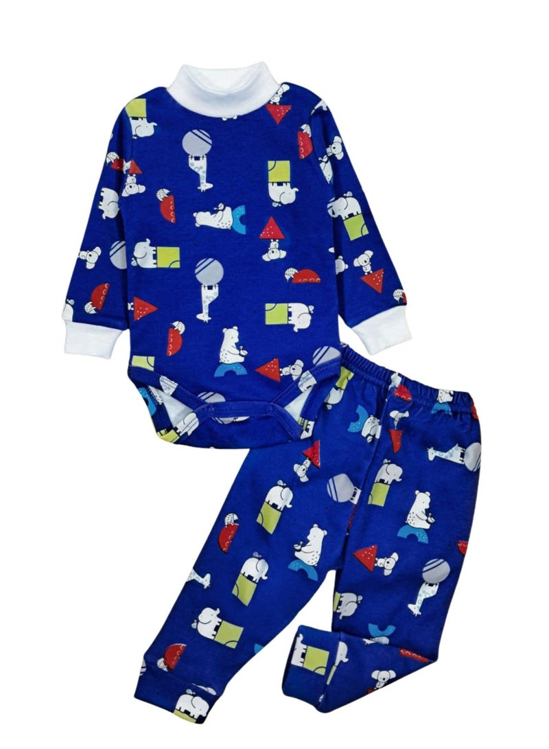 Rand Baby Winter Cotton Fleece Long Sleeve Bodysuit and Pants Pajama Set for Baby  - Image 3